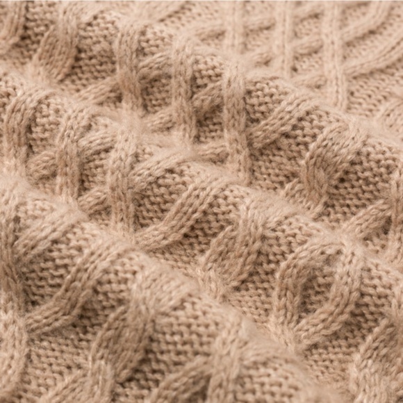 New Arrival! Tan Cable Knit Pom Pom Sweater Top - Picture 8 of 9